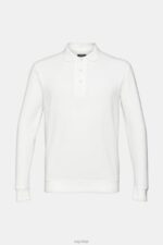 Esprit Long sleeve pique polo shirt Men Off White Polos P0D0X951 - Image 5