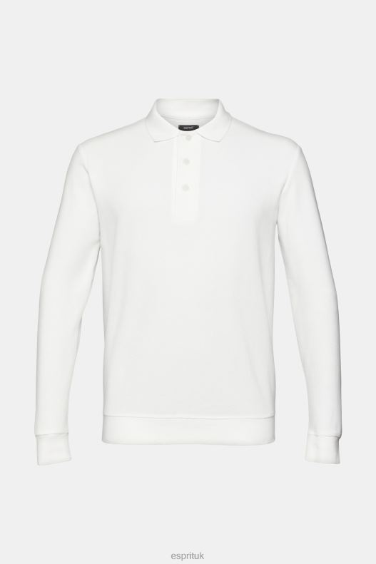 Esprit Long sleeve pique polo shirt Men Off White Polos P0D0X951 - Image 5