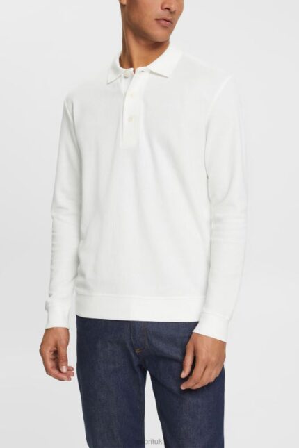 Esprit Long sleeve pique polo shirt Men Off White Polos P0D0X951