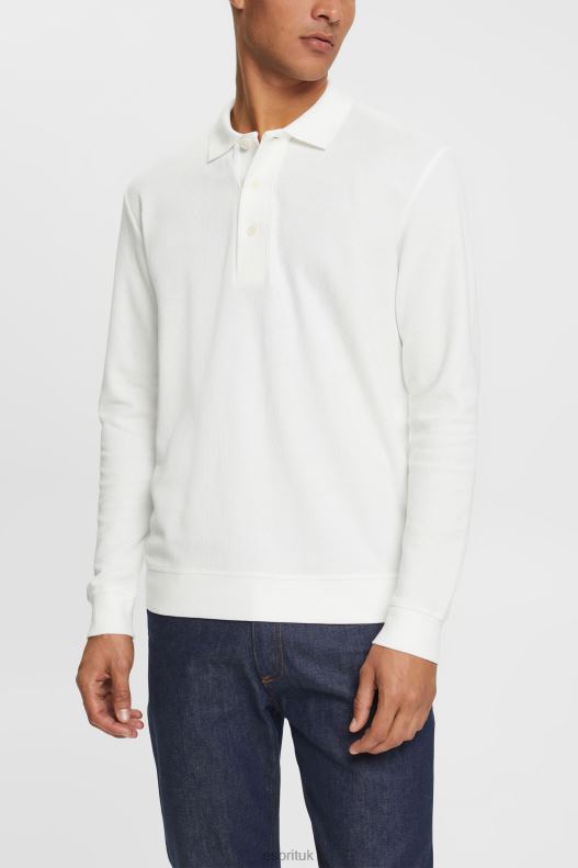 Esprit Long sleeve pique polo shirt Men Off White Polos P0D0X951 - Image 1
