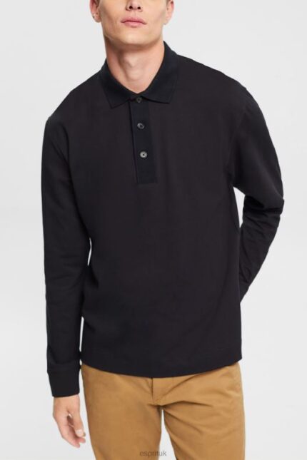 Esprit Long sleeve polo shirt Men Black Polos P0D0X819