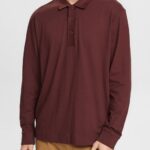 Esprit Long sleeve polo shirt Men Bordeaux Red Polos P0D0X821