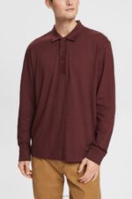 Esprit Long sleeve polo shirt Men Bordeaux Red Polos P0D0X821