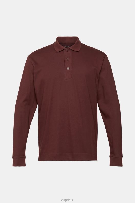 Esprit Long sleeve polo shirt Men Bordeaux Red Polos P0D0X821 - Image 5