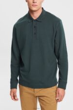 Esprit Long sleeve polo shirt Men Dark Teal Green Polos P0D0X820