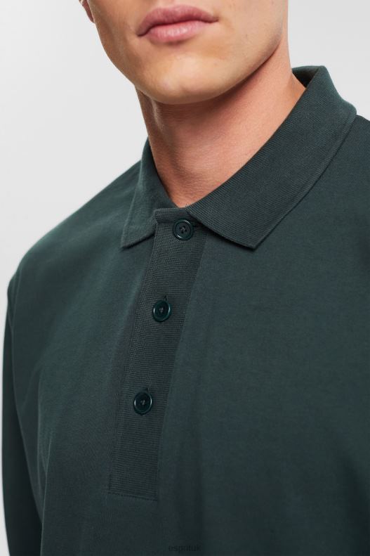 Esprit Long sleeve polo shirt Men Dark Teal Green Polos P0D0X820 - Image 3