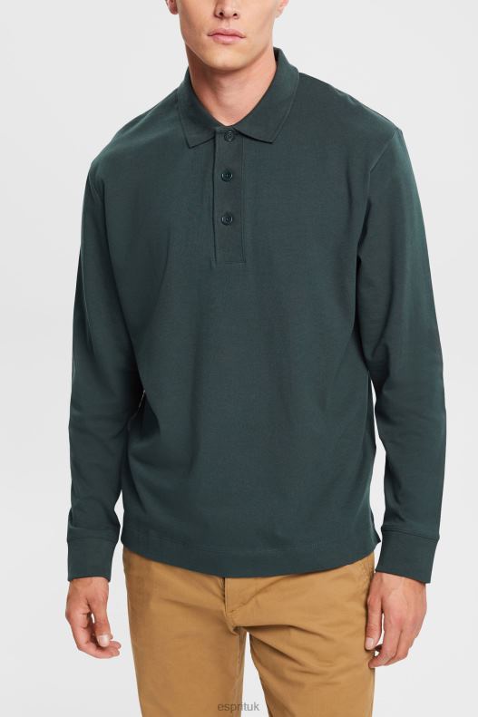 Esprit Long sleeve polo shirt Men Dark Teal Green Polos P0D0X820 - Image 1