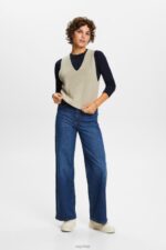 Esprit Long sleeve top with a scalloped neck Women Navy Long Sleeve P0D0X33 - Image 2
