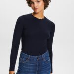 Esprit Long sleeve top with a scalloped neck Women Navy Long Sleeve P0D0X33