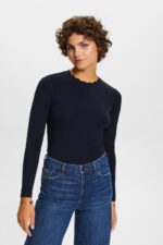 Esprit Long sleeve top with a scalloped neck Women Navy Long Sleeve P0D0X33
