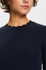 Esprit Long sleeve top with a scalloped neck Women Navy Long Sleeve P0D0X33 - Image 3