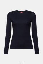 Esprit Long sleeve top with a scalloped neck Women Navy Long Sleeve P0D0X33 - Image 5