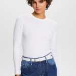 Esprit Long sleeve top with a scalloped neck Women White Long Sleeve P0D0X32