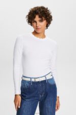 Esprit Long sleeve top with a scalloped neck Women White Long Sleeve P0D0X32