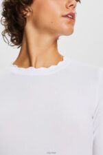 Esprit Long sleeve top with a scalloped neck Women White Long Sleeve P0D0X32 - Image 3