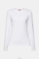 Esprit Long sleeve top with a scalloped neck Women White Long Sleeve P0D0X32 - Image 5