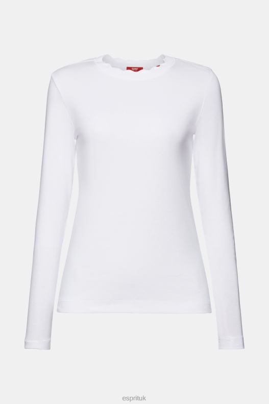 Esprit Long sleeve top with a scalloped neck Women White Long Sleeve P0D0X32 - Image 5