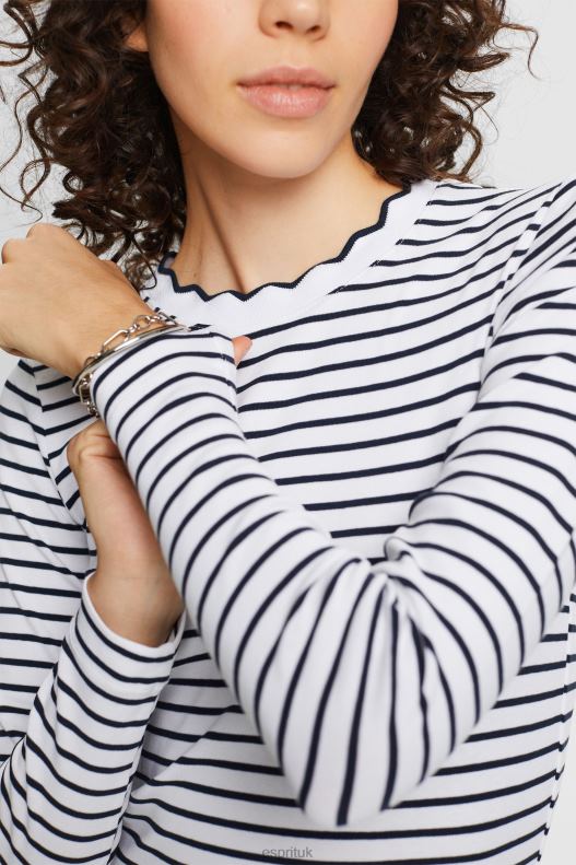 Esprit Long sleeve top with a scalloped neck Women White Long Sleeve P0D0X34 - Image 3