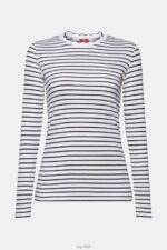 Esprit Long sleeve top with a scalloped neck Women White Long Sleeve P0D0X34 - Image 5