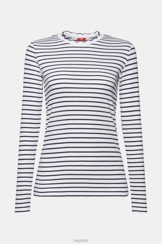 Esprit Long sleeve top with a scalloped neck Women White Long Sleeve P0D0X34 - Image 5