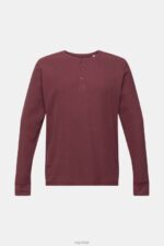 Esprit Long sleeve waffle pique top, 100% cotton Men Bordeaux Red Long Sleeve P0D0X823 - Image 5