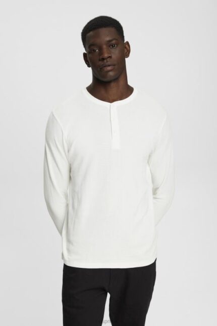 Esprit Long sleeve waffle pique top Men Off White Long Sleeve P0D0X696