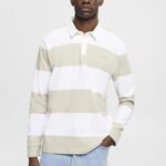 Esprit Long-sleeved polo shirt with stripes Men Dusty Green Polos P0D0X719