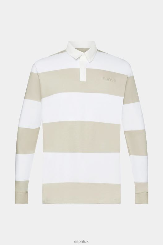 Esprit Long-sleeved polo shirt with stripes Men Dusty Green Polos P0D0X719 - Image 5