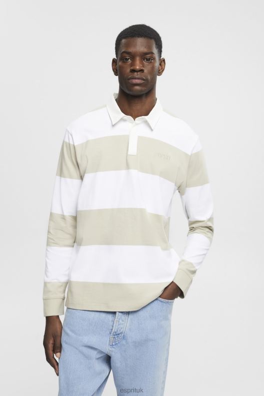 Esprit Long-sleeved polo shirt with stripes Men Dusty Green Polos P0D0X719 - Image 1