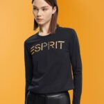 Esprit Long-sleeved t-shirt with logo Women Black T-Shirts P0D0X460