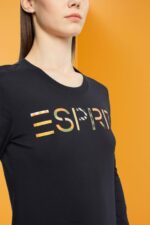 Esprit Long-sleeved t-shirt with logo Women Black T-Shirts P0D0X460 - Image 3