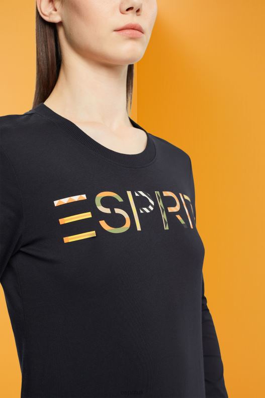 Esprit Long-sleeved t-shirt with logo Women Black T-Shirts P0D0X460 - Image 3