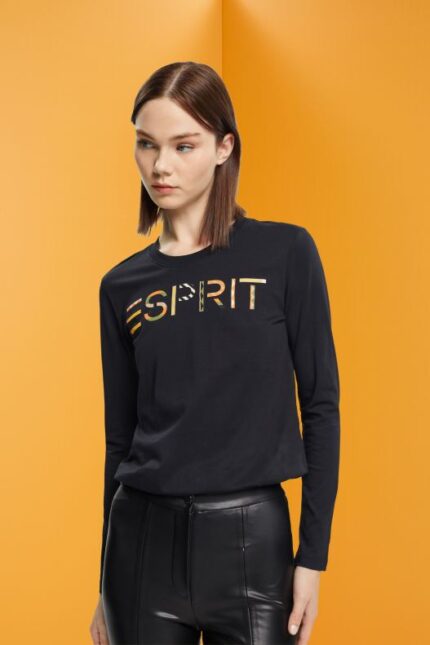 Esprit Long-sleeved t-shirt with logo Women Black T-Shirts P0D0X460