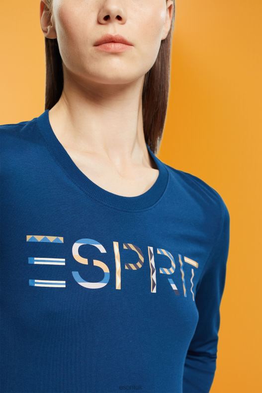 Esprit Long-sleeved t-shirt with logo Women Petrol Blue T-Shirts P0D0X462 - Image 3