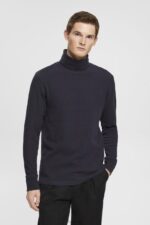 Esprit Long-sleeved waffle pique top, 100% cotton Men Navy Long Sleeve P0D0X695
