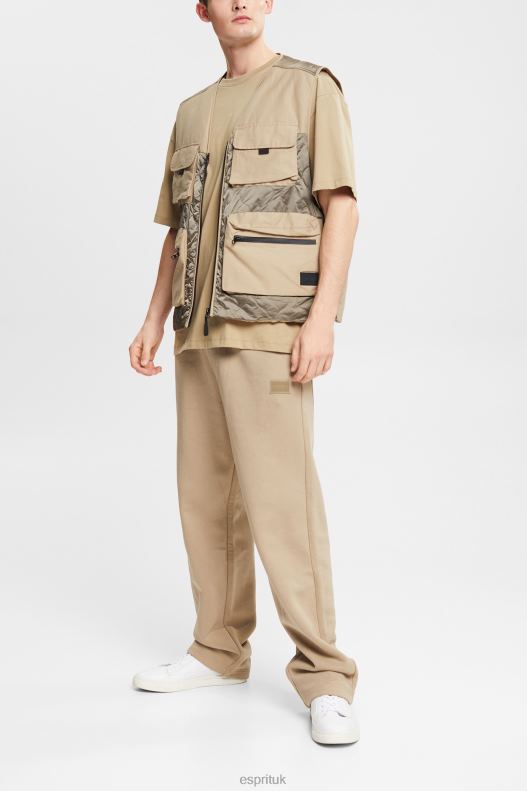Esprit Made of recycled material: tracksuit bottoms with a wide leg Men Pale Khaki Trousers & Pants P0D0X941 - Image 2