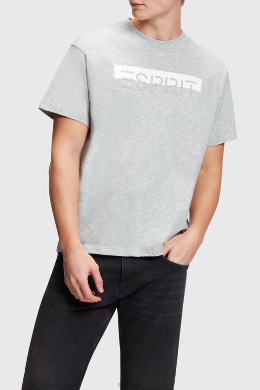 Esprit Matte shine logo applique t-shirt Men Light Grey T-Shirts P0D0X615 - Image 1