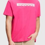 Esprit Matte shine logo applique t-shirt Men Pink Fuchsia T-Shirts P0D0X619