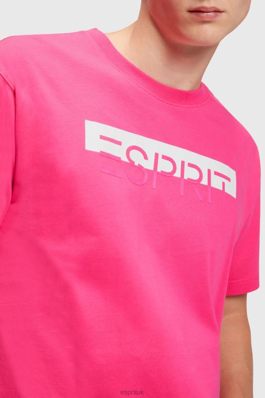 Esprit Matte shine logo applique t-shirt Men Pink Fuchsia T-Shirts P0D0X619 - Image 3