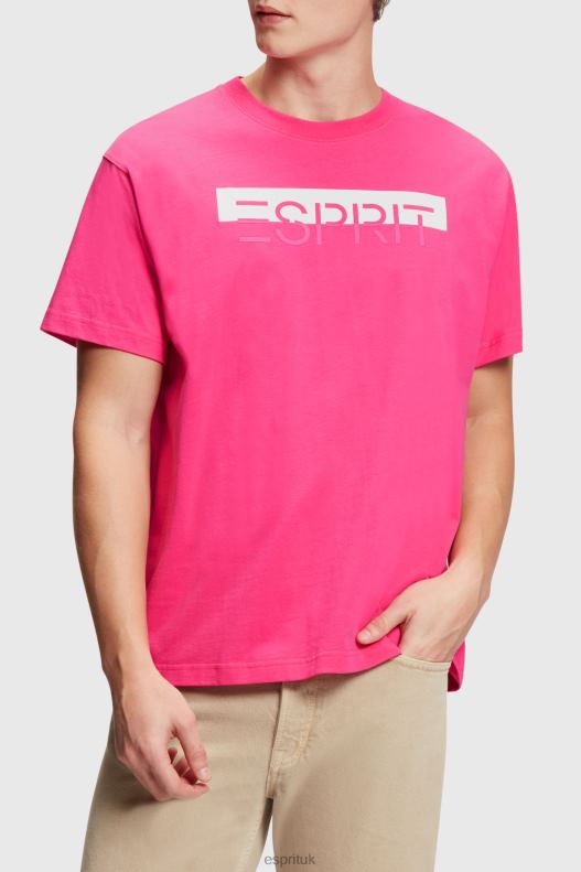Esprit Matte shine logo applique t-shirt Men Pink Fuchsia T-Shirts P0D0X619 - Image 1