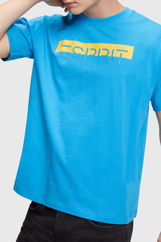 Esprit Matte shine logo applique t-shirt Men Turquoise T-Shirts P0D0X618 - Image 2