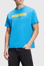Esprit Matte shine logo applique t-shirt Men Turquoise T-Shirts P0D0X618