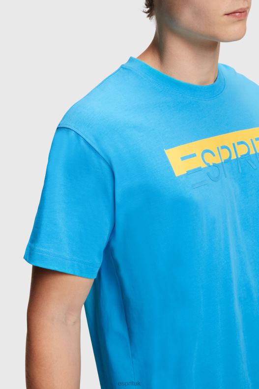 Esprit Matte shine logo applique t-shirt Men Turquoise T-Shirts P0D0X618 - Image 3