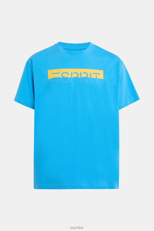 Esprit Matte shine logo applique t-shirt Men Turquoise T-Shirts P0D0X618 - Image 5