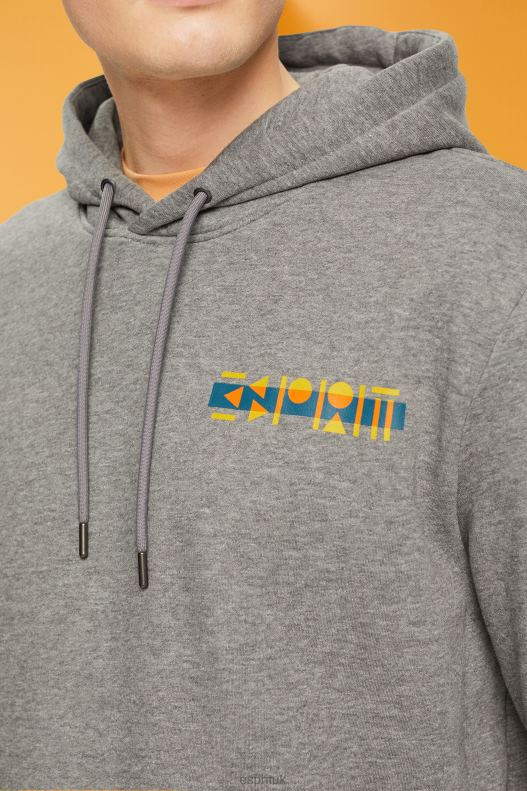 Esprit Melange hoodie with small logo print Men Medium Grey Sweatshirts & Hoodies P0D0X826 - Image 3