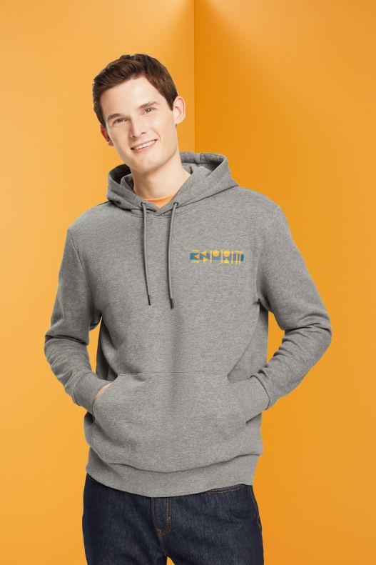 Esprit Melange hoodie with small logo print Men Medium Grey Sweatshirts & Hoodies P0D0X826 - Image 1