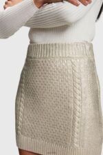 Esprit Metallic cable knit mini skirt Women Gold Skirts P0D0X360 - Image 2