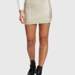 Esprit Metallic cable knit mini skirt Women Gold Skirts P0D0X360