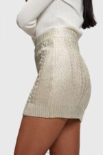 Esprit Metallic cable knit mini skirt Women Gold Skirts P0D0X360 - Image 3