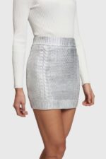 Esprit Metallic cable knit mini skirt Women White Skirts P0D0X361 - Image 2